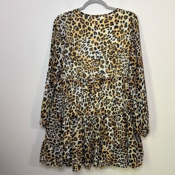 NWT Altar'd State Leopard Print Long Sleeve Flowy Tiered Mini Dress Size S - Picture 10 of 13
